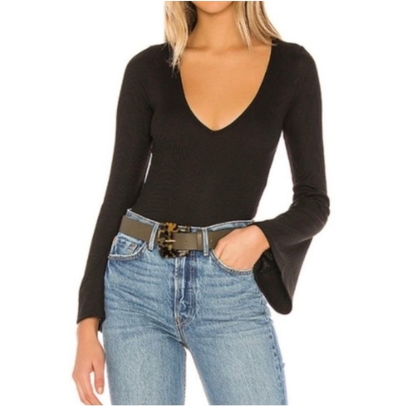 Intimately Free People black ribbed bodysuit with bell sleeves size Xsmall - Picture 1 of 4